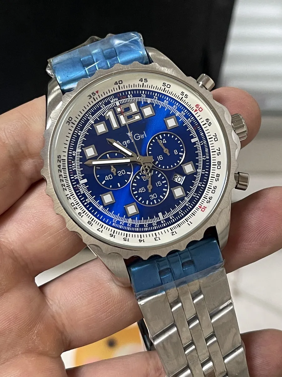 

2021 Luxury New Men Quartz Chronograph Stopwatch Watch Black Blue Stainless Steel Bracelet Sapphire Sports Watches 48mm AAA+