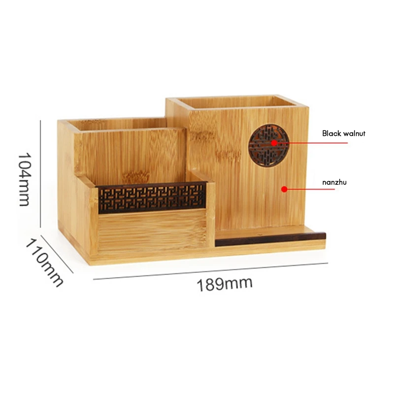

1 Item Multifunction Wooden Bamboo Pen Holder Desktop Storage Box Retro Cosmetic Holder Creative Office Accessories