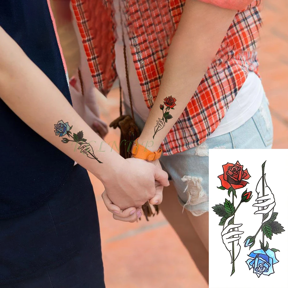Водостойкие временные тату наклейки красная синяя Роза фальшивые флэш татуаж