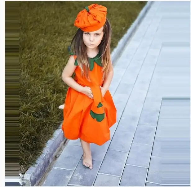 Костюм на Хэллоуин для новорожденных девочек милая Тыква платье-фонарик новинка