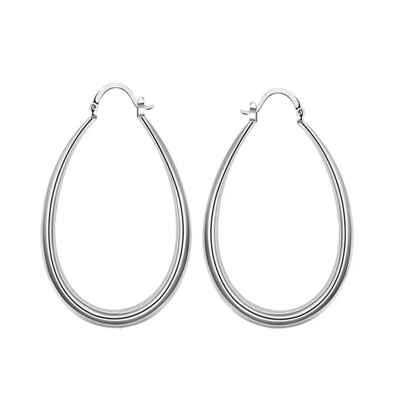 Женские винтажные серьги кольца DISINIYA матовые серебристые большие Овальные