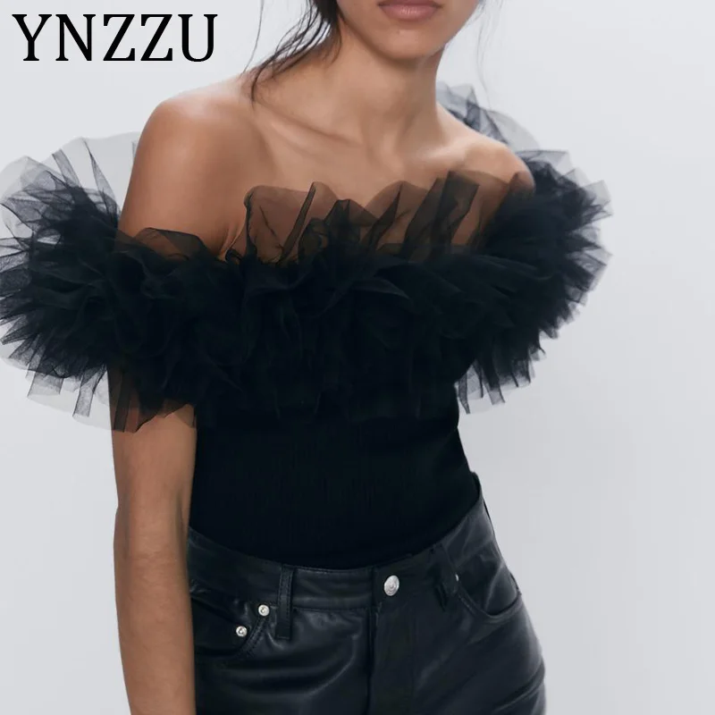 YNZZU 2020 Новый женский модный черный сетчатый сексуальный клубный комбинезон с