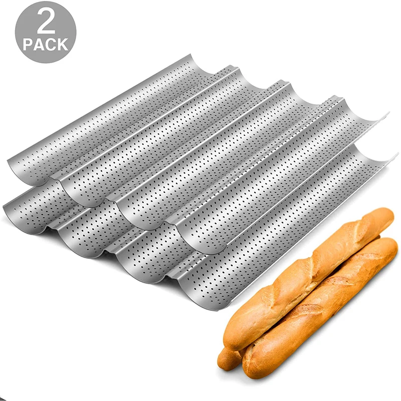 

2 Pack Bread Wave Baking Tray Baguette Pan, French Bread Baking Mold 2/3/4 Groove Waves Bread Baking Tools