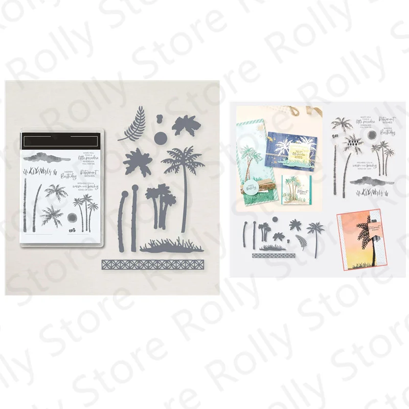

Paradise Palms Metal Cutting Dies And Clear Stamps For Scrapbooking Paper Card Making Decorative Handcraft Photo Album 2022 New