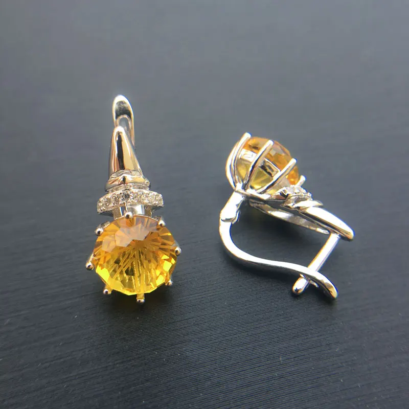 Женские серьги с цитрином CSJ круглые из стерлингового серебра 925 пробы 4 карат