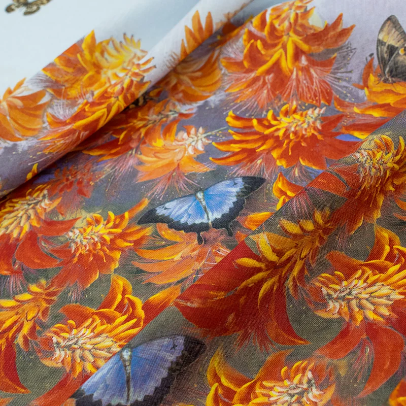 

100*140cm/Piece Butterflies Flying Digital Linen Fabric For Dress Tissus Au Mtre Telas Por Metro Tissu Tela