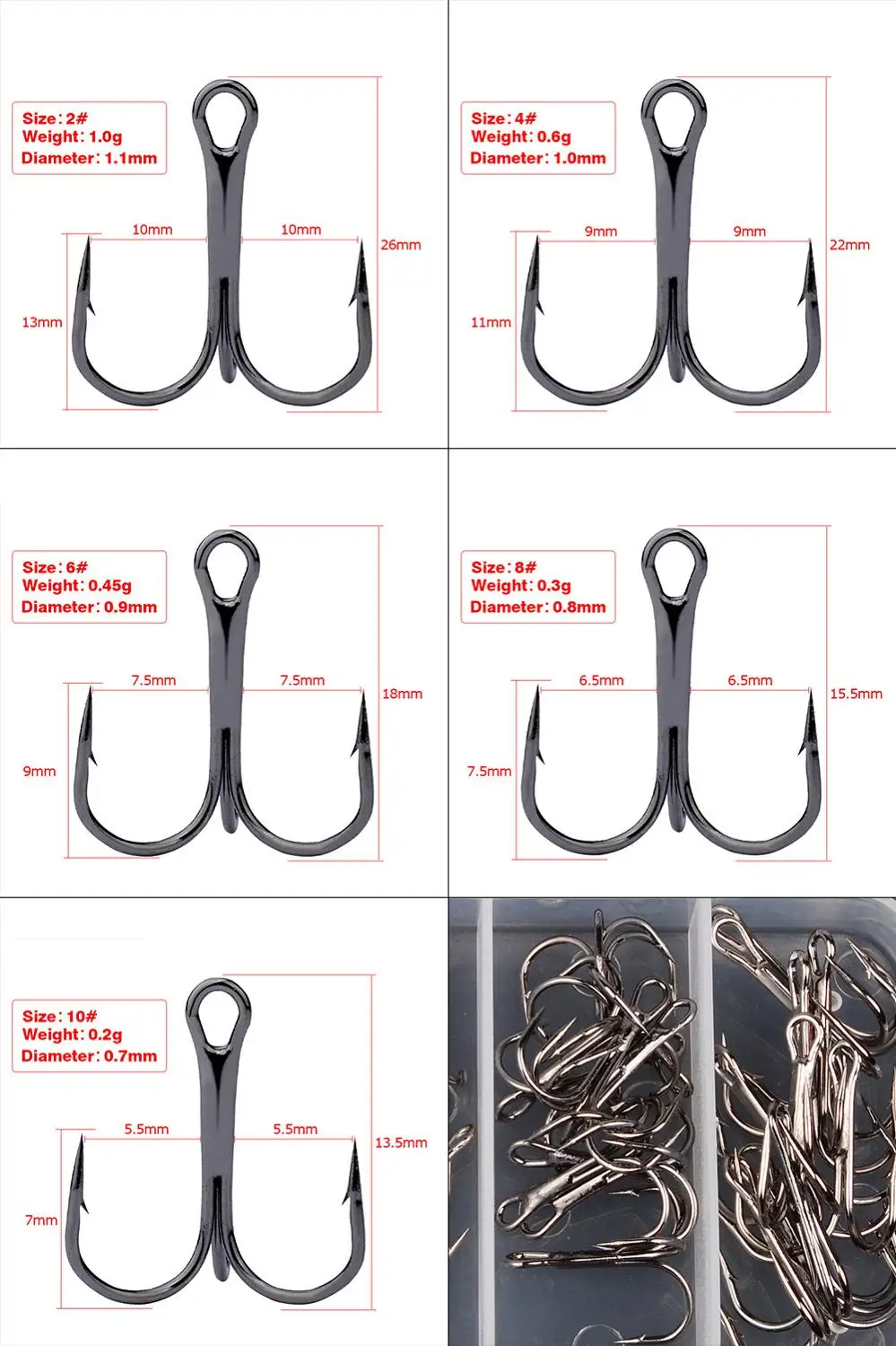 

50Pcs/Box Fishing Treble Hooks Barbed Sharp High Carbon Steel Sliver Triple Hooks Saltwater And Freshwater Tackle Accessories