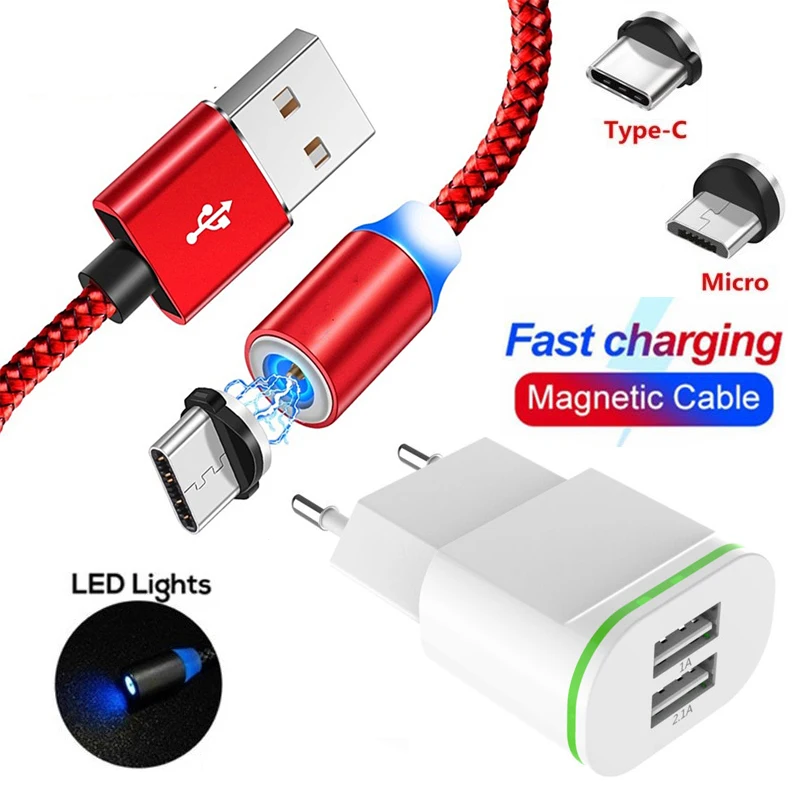 Магнитный зарядный кабель Type C Micro USB для Xiaomi 8 9 9T MIX 2S 3 CC9 SE Redmi 6 6A 7 7A Note быстрая