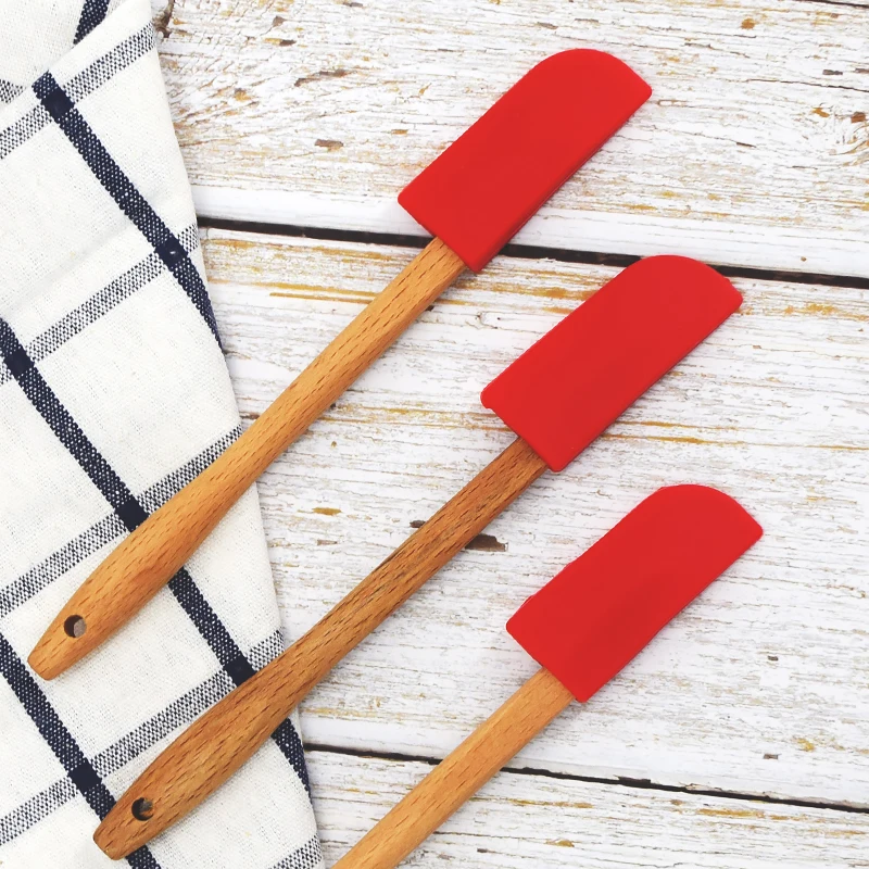 Кухонные термостойкие гибкие силиконовые шпатели кухонные лопатки с деревянной