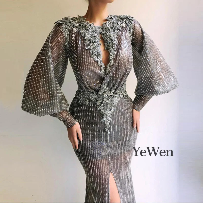 Модное вечернее платье с высоким берцем серое сексуальное элегантные вечерние