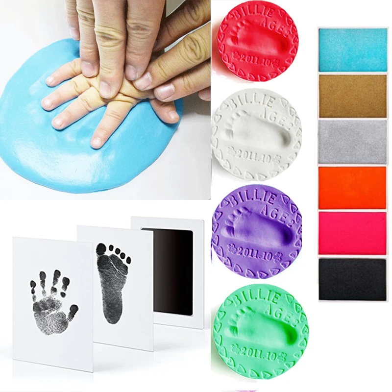 

Baby Footprint Environmental Protection Photo Frame DIY Handprint Imprint Kit Souvenirs Casting Clay Print Newborn Ink Pad Toys