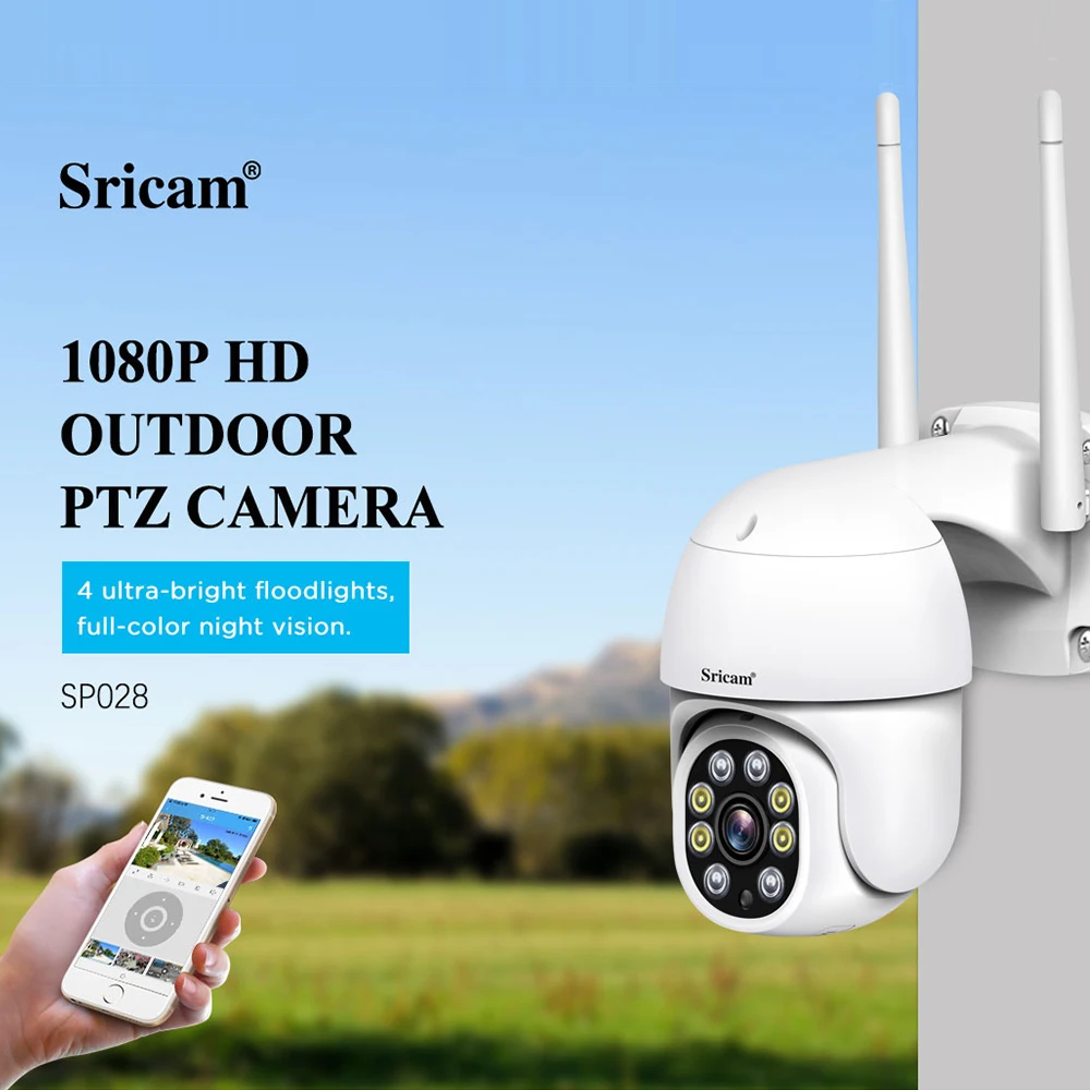 Sricam SP028 2MP PTZ Wi Fi Камера 1080P Ai автоматическое отслеживание Открытый IP двухканальную