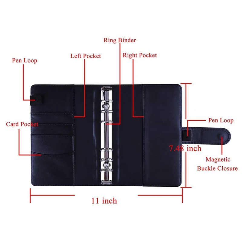 

A6 PU Binder Sleeve with 12 Pcs A6 Binder Bag 6 Buckle Cash Budget