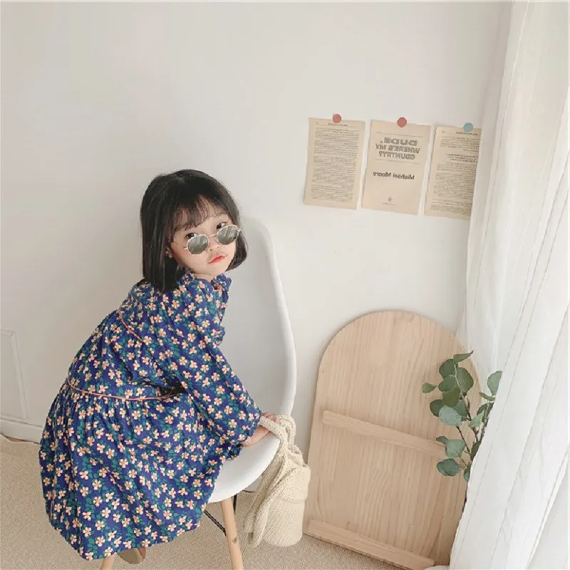 

Girl Dress 2021 New Autumn Spring Baby Toddler Cute Pleate Dresses Girls Floral Round-Neck Long-Sleeved Cotton Princess Dress
