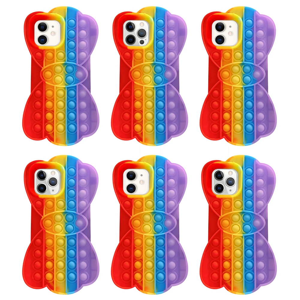 Funda de silicona para iPhone 11 12 Pro, juguete Antiestr&eacute;s con burbujas, funda para tel&eacute;fono-0