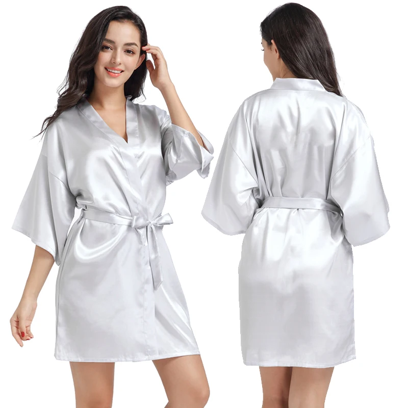 Light gray back name Индивидуальный Логотип Weddin Дата имя искусственный шелк кимоно халат для женщин Свадебные невесты халаты девичник свадебная одежда - Цвет: Light gray back name