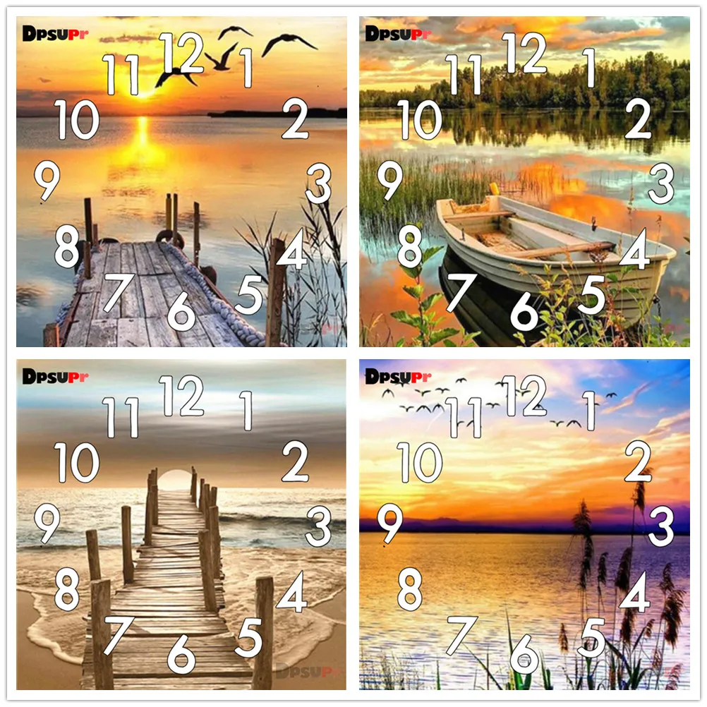 

Dpsupr Full Square Round Diamond Painting Cross Stitch With Clock Mechanism Mosaic 5D Diy Sea Scenery 3d Embroidery Gift