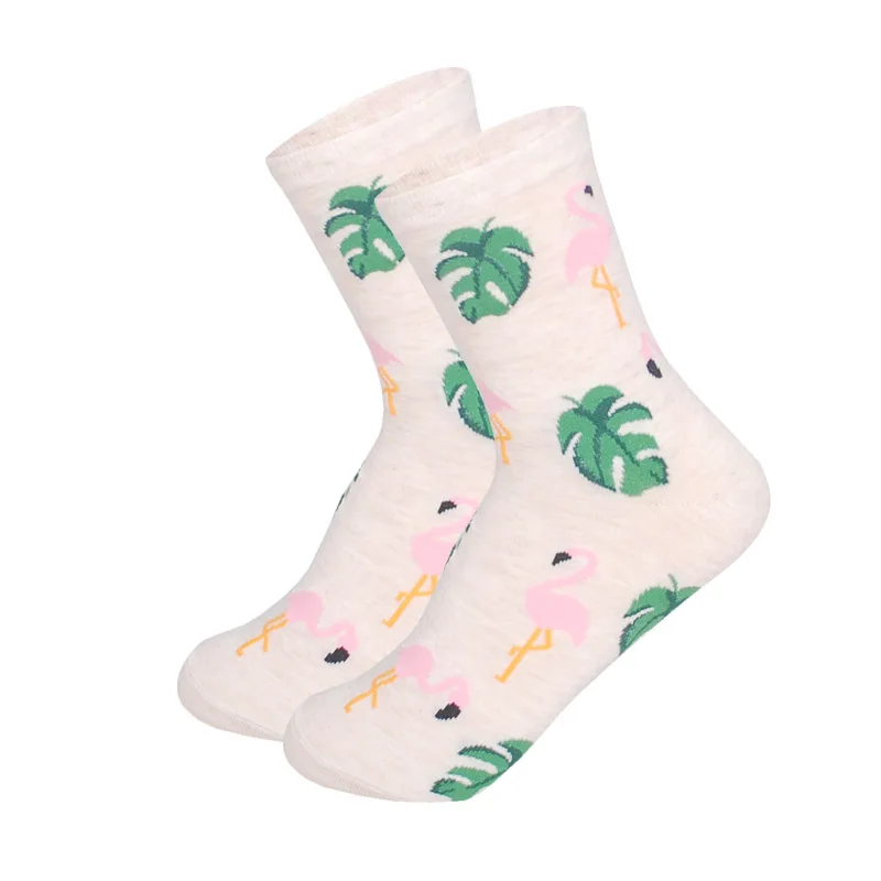 Flamingo Женские носки в японском стиле Харадзюку, счастливые фрукты, цветы, известное искусство, Живопись Ван Гога, носки по щиколотку, забавные подарки - Цвет: Flamingo