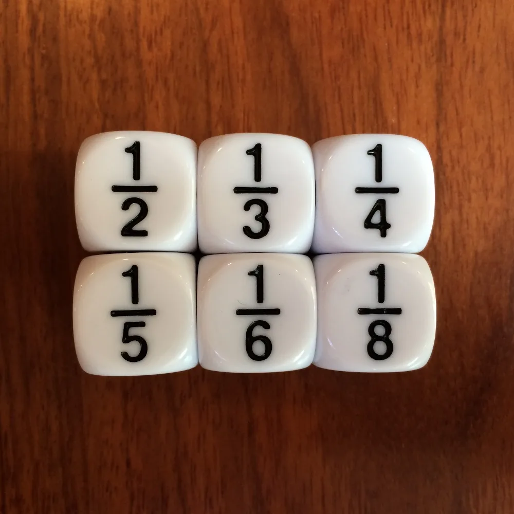 10Pcs/set 16MM Rounded Fraction Dice 1/2 1/3 1/4 1/5 1/6 1/8 For Math teaching Accessory | Спорт и развлечения