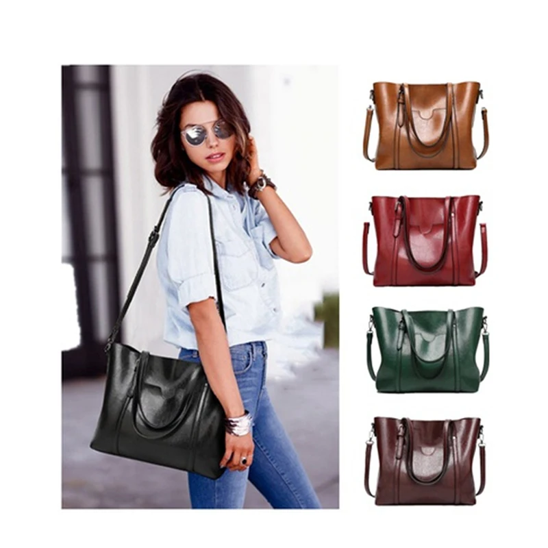 

Oil Wax Leather Handbags Luxury Lady Hand Bags Crossbody Bag With Purse Pocket Women Messenger Bag Big Tote Sac Bolsos Mujer