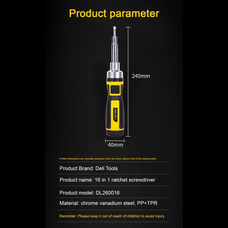 

6 in 1 Phillips/Slotted Ratchet Screwdriver Kit Magnetic Bits Mini Screw Driver CR-V Screw-driving Tools