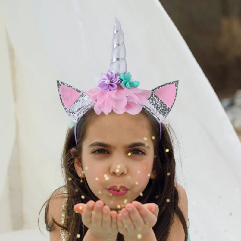 Ободок для волос детский с единорогом цветком и кошачьими ушками|Аксессуары