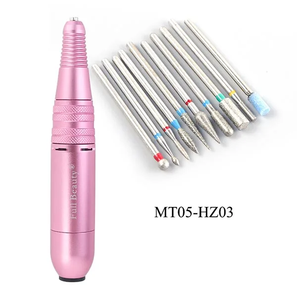 MT05-HZ03 1 Набор, 25000 об/мин, машинка для маникюра, электрическая дрель для ногтей, ручка, портативный 12 В, розовый наконечник, фреза для педикюра, фреза для ногтей, набор файлов CHMT05 - Цвет: MT05-HZ03