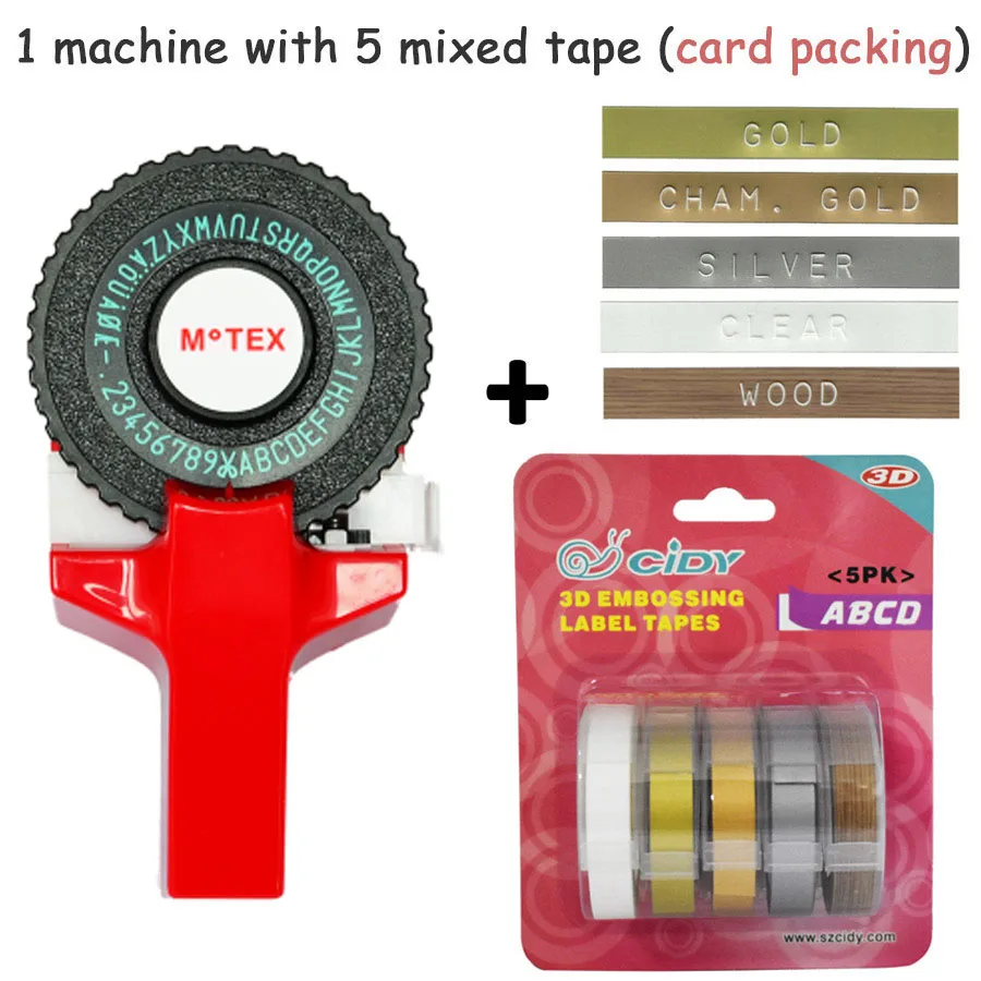 Красный цвет MoTex E101 принтер мини DIY Ручная Совместимость для dymo 3D тиснение ручная лента ручная машинка надпись машина - Цвет: machine add 5 mixed