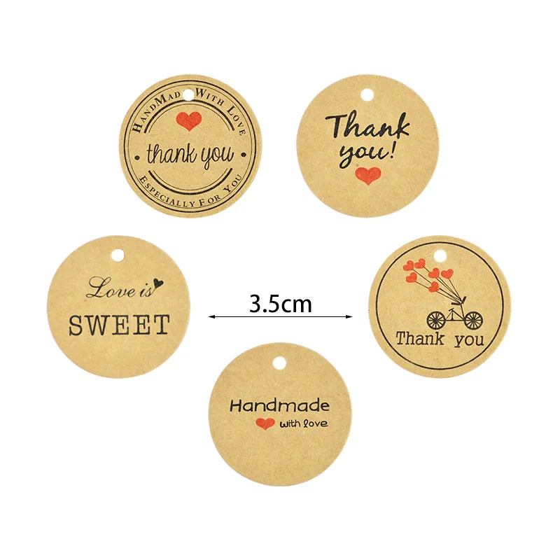 

100Pcs Round Thank You Kraft Paper Gift Tags Handmade Labels for Wedding Party Home Decor Gift Packaging