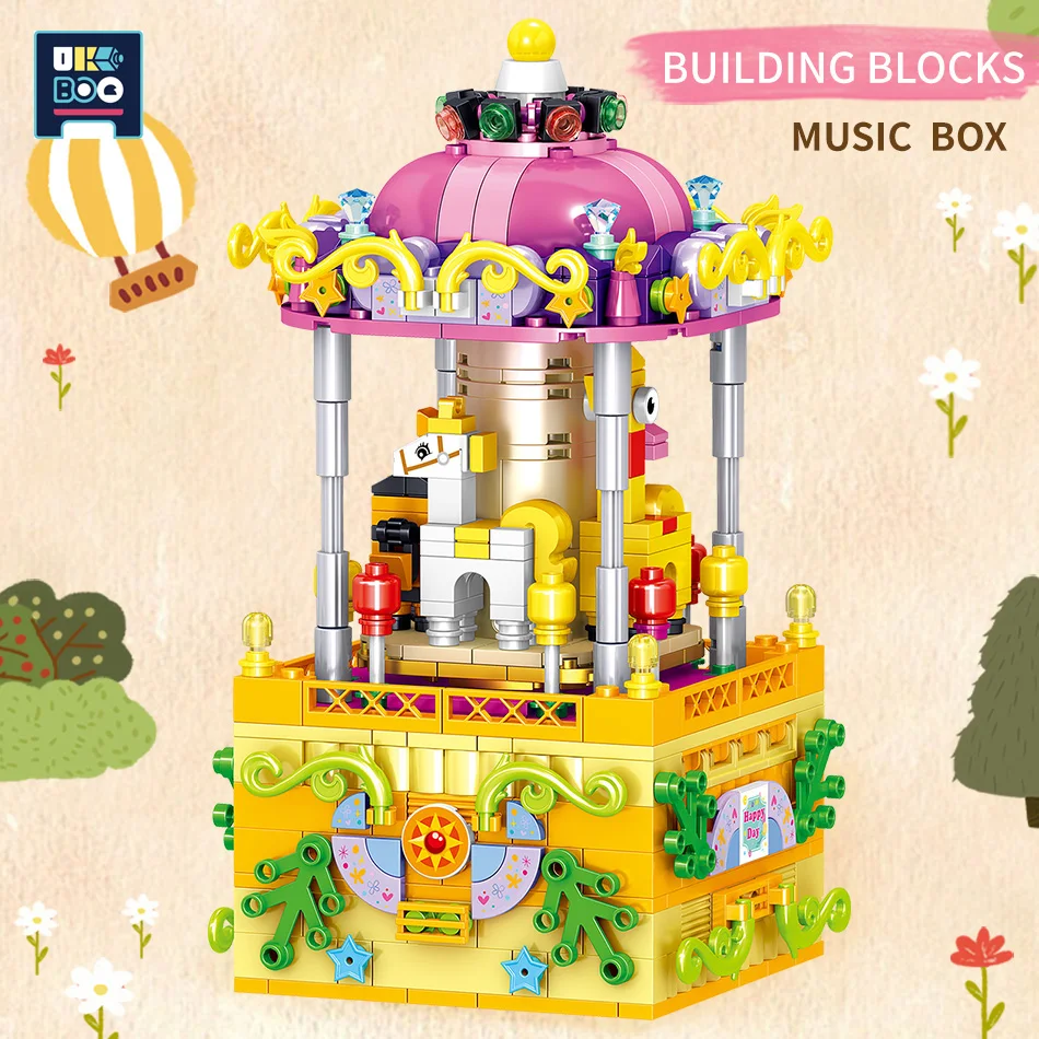 

607Pcs Merry-Go-Eound Music Box Amusement Park Whirligig Model Building Block high-tech Creator City Bricks Toys for Children