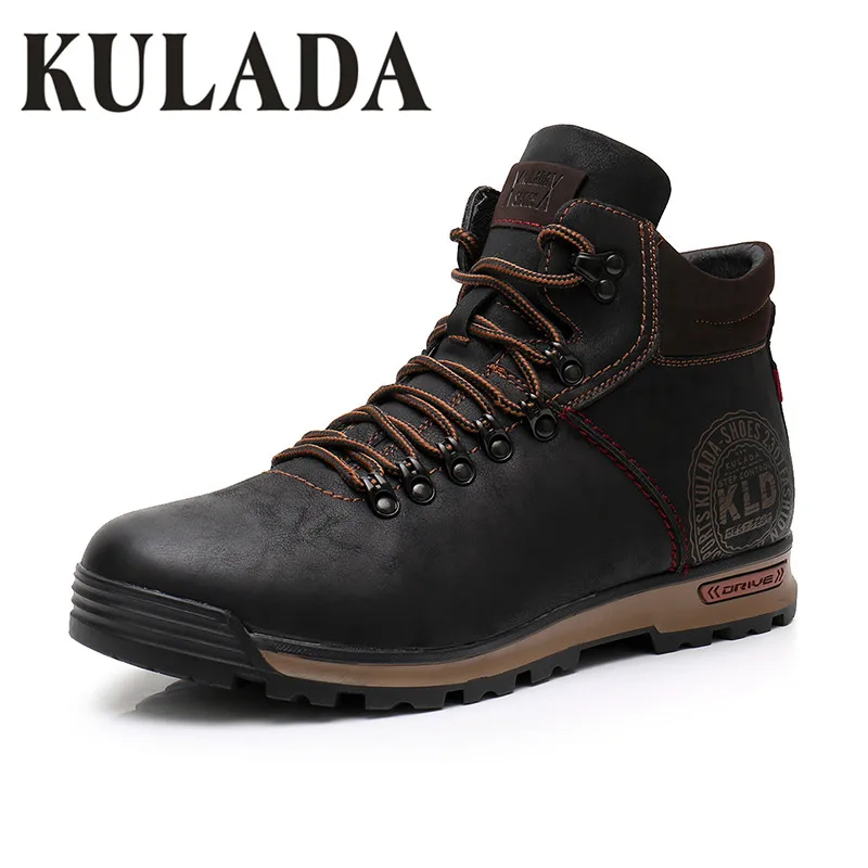 black KULADA ботинки; мужские зимние кроссовки; модные зимние теплые ботинки; Мужская дышащая обувь на шнуровке; мужская повседневная обувь - Цвет: black