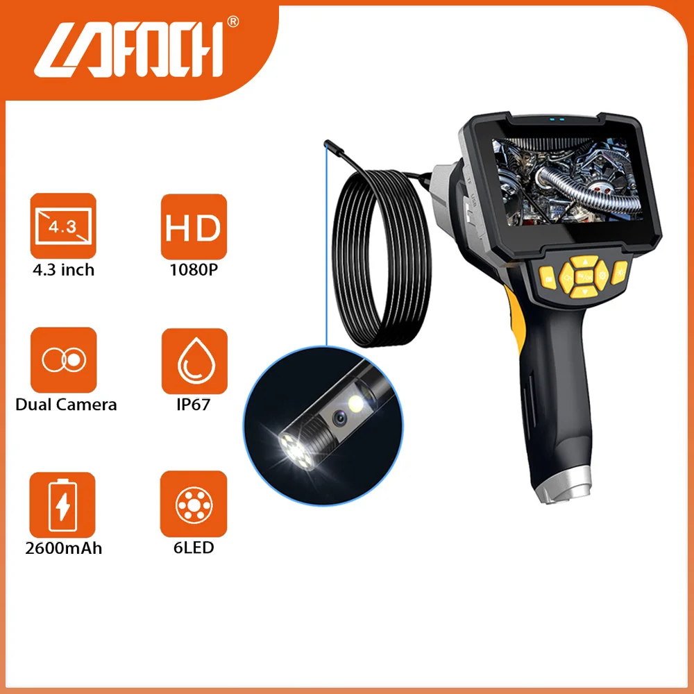 

Портативный ручной эндоскоп с двумя объективами и экраном 4,3 дюйма, камера для осмотра, бороскоп 8 мм, промышленный цифровой эндоскопический...