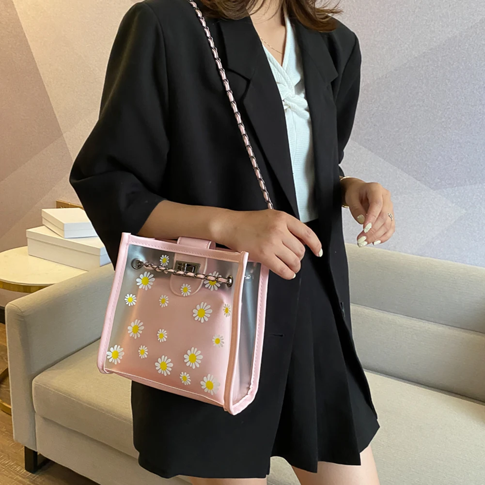 Сумка женская прозрачная из ПВХ тоут-желе с цветочным принтом модная Маргаритка