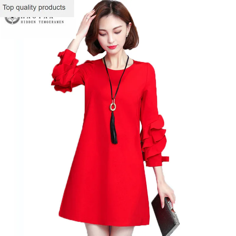 2020 Большие размеры весенне осенние платья модные с круглым воротником для отдыха