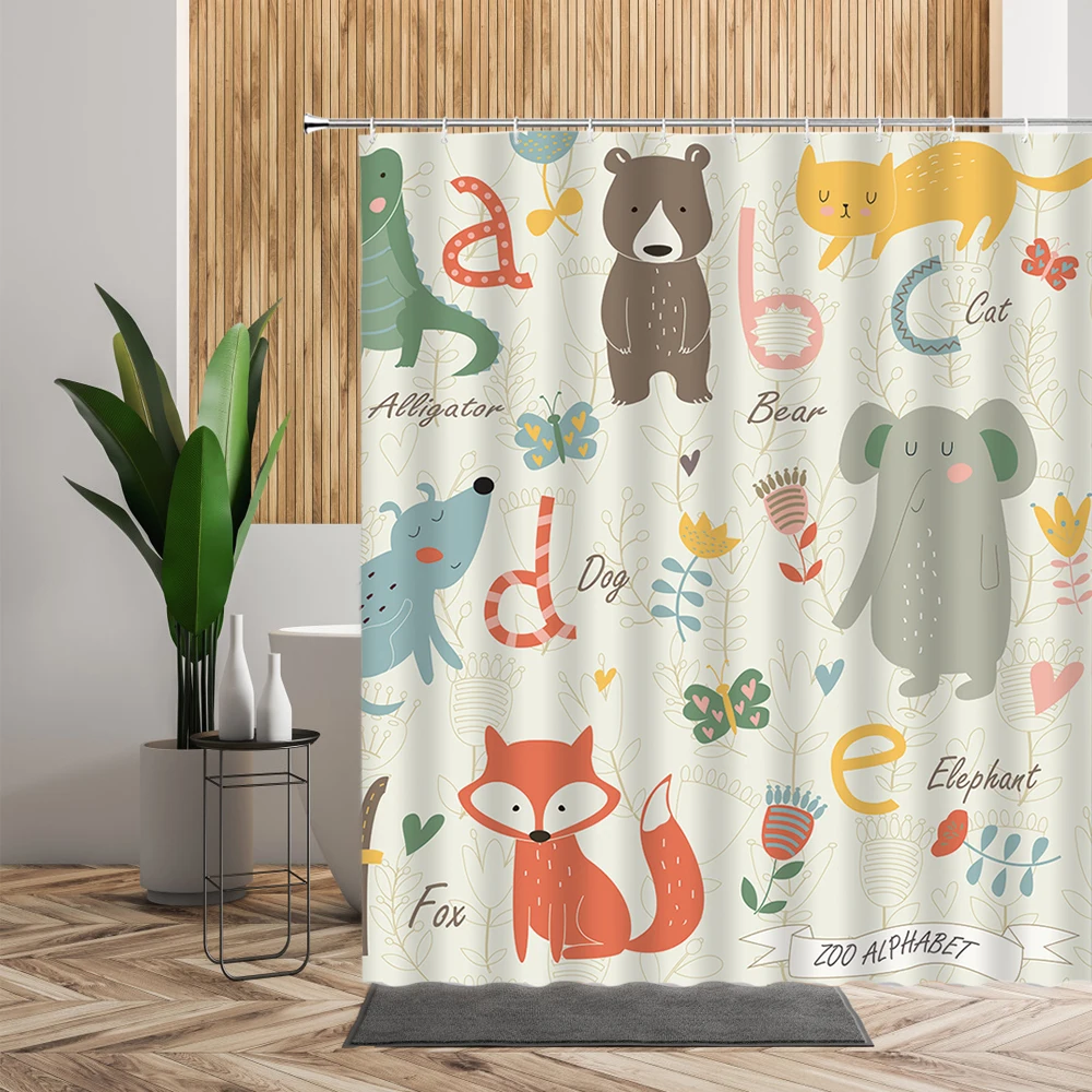 

Cartoon Shower Curtain Small Animals Dinosaur Pattern For Kid Bathroom Design Decoration Waterproof Polyester Home Bath Curtains