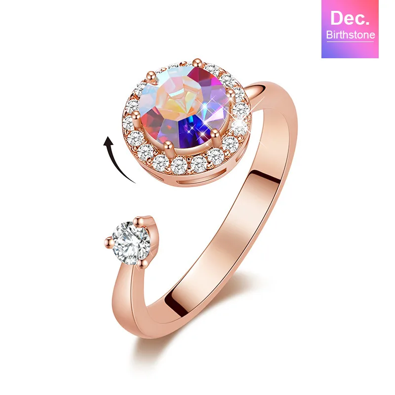 Dec. R1014J-S Cdyle, женское золотое кольцо, украшенное кристаллом Swarovski, 12 цветов, круглый камень, открытый палец, кольцо, ювелирные изделия, аксессуары - Цвет основного камня: Dec. R1014J-S