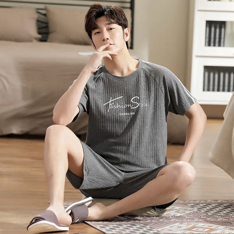 

Shorts Sleeved Plus Size 3xl 4xl Loungewear Cotton Nightwear New Big Size Pajamas Set for Men Summer Shorts Two Piece Sleepwear