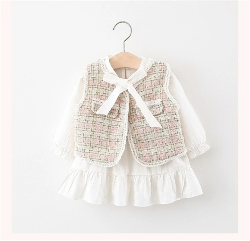 2pcs Girls Dresses Fall 2020 Long Sleeve Kids Clothing with Vest Fashion Princess Baby Children Outfits 6M-3T | Детская одежда и