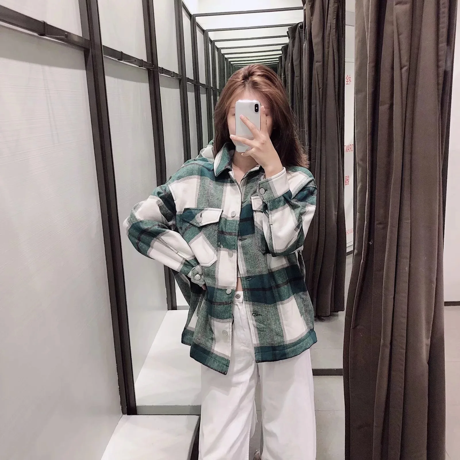 

Spring Fashion Women Green Plaid Jacket And Coat Long Sleeve Office Coats Streetwear Oversized Bomber Jacket 2020