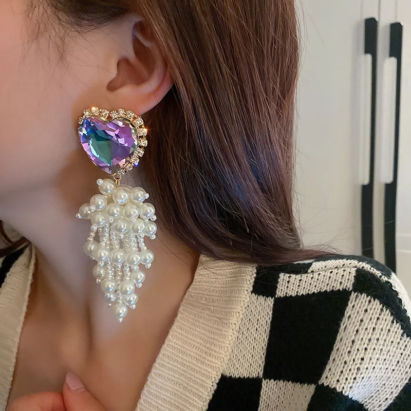 

Модные Роскошные серьги Стразы в форме сердца для женщин и девушек, блестящие серьги-подвески с кристаллами, модные украшения