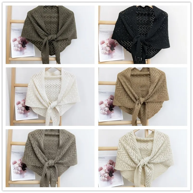 

solid Knitted Cashmere Triangle Scarf Shawl for Women warm Autumn and Winter Korean Hollow Outerwear Scarf