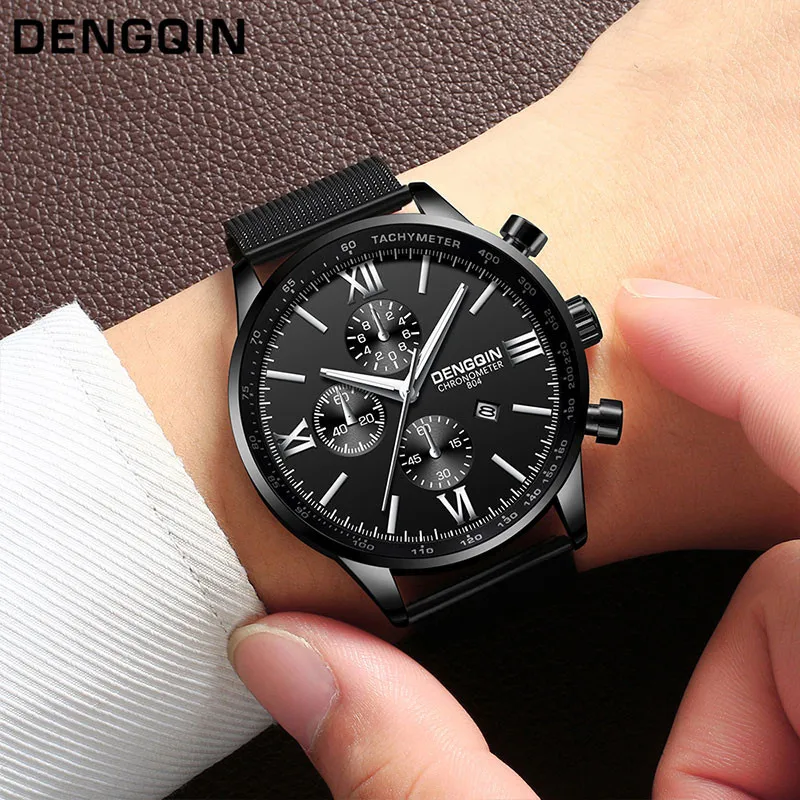

DENGQIN Fashion Simple Brand Men's Watches Stainless Steel Strap Buckle Mens Clock Quartz Analog Date Wrist Watches reloj hombre