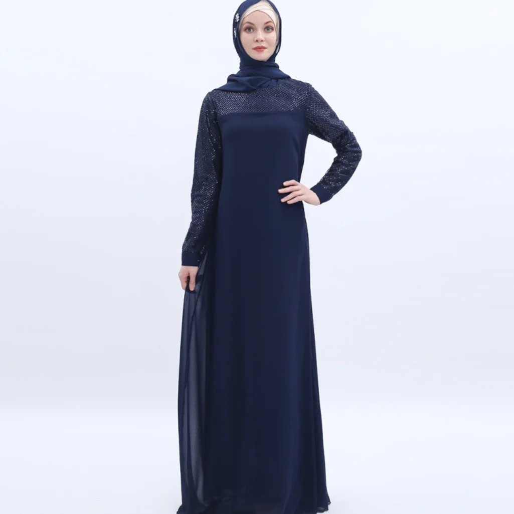 

2021 Muslim Fashion New Southeast Asian Women's Dress Summer Middle East Dubai Sequins Splicing Dress Woman Abaya Kaftan
