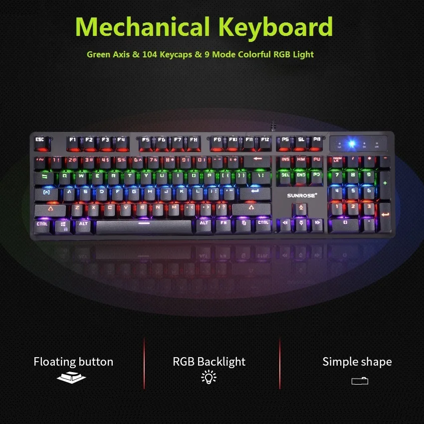 Механическая клавиатура Green Axis на английском/русском языке 104 колпачка 9 режимов