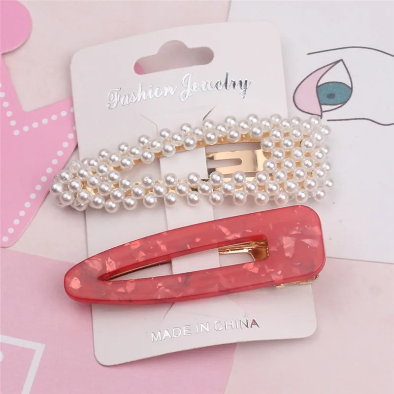 Pinksee 2pcs/set Elegant Chic Imitation Pearl Hair Clip Acetate Hairpins for Women Girls Fashion Barrette Accessories | Украшения и