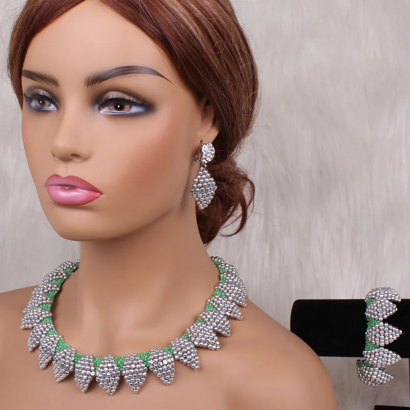 4uJewelry зеленый и серебряный комплект ювелирных изделий Кристаллы Дубай ожерелье