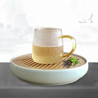 creative hammer pattern heat resistant glass gold side handle cup transparent wind hammer pattern tea cup glass hammered glass