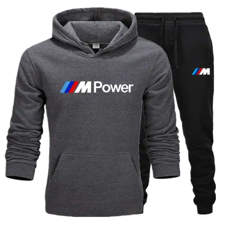 

New BMW Men's Fashion Outdoor Sports Running Pants And Clothes 2 Piece Hoodie Casual Sportswear Suit Jogging Men S-3XL