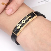 2021 new design geometric leather bracelets bangles for men women stainless steel charm jewelry male gift