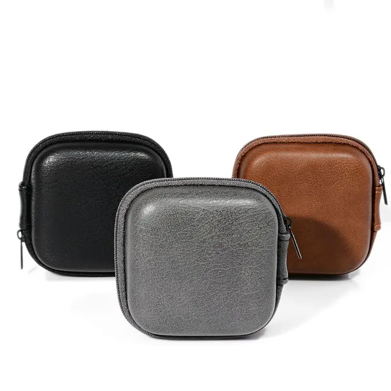 USB Data Cable Storage Bag Leather Earphone Headset Cover Protector Mini Portable Zipper Headphone Case Earbuds Pouch Box Organi
